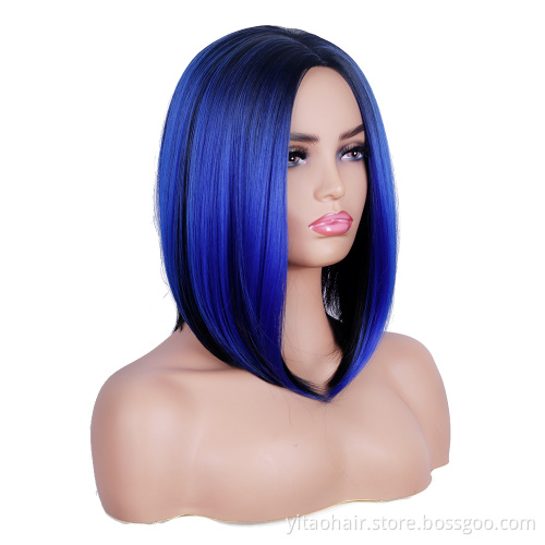 Wholesale Cheap Anime Party Ombre Black to Blue Bob Short Straight Synthetic Cosplay Wig